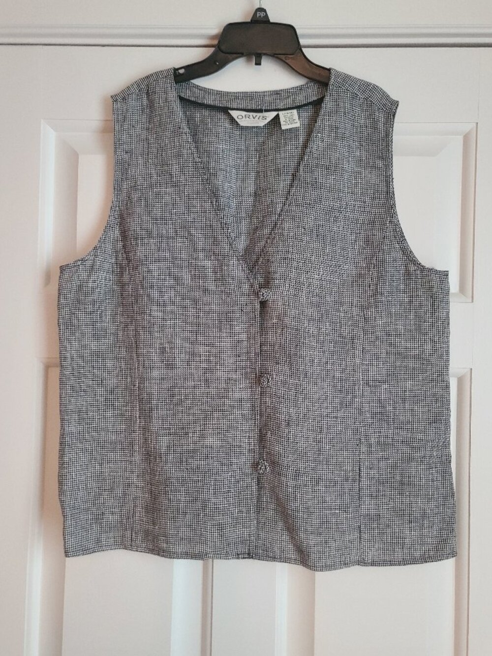 ORVIS Sporting Traditions Sz 14/16 Vest Black White Linen Houndstooth Pattern